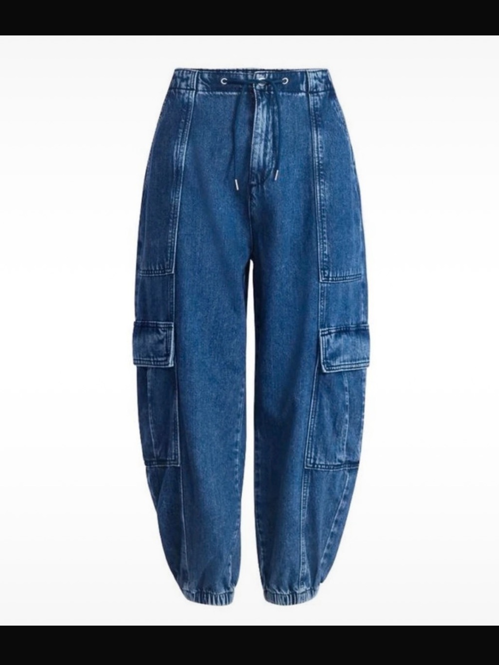 Denim Barrel Leg Cargo Pants